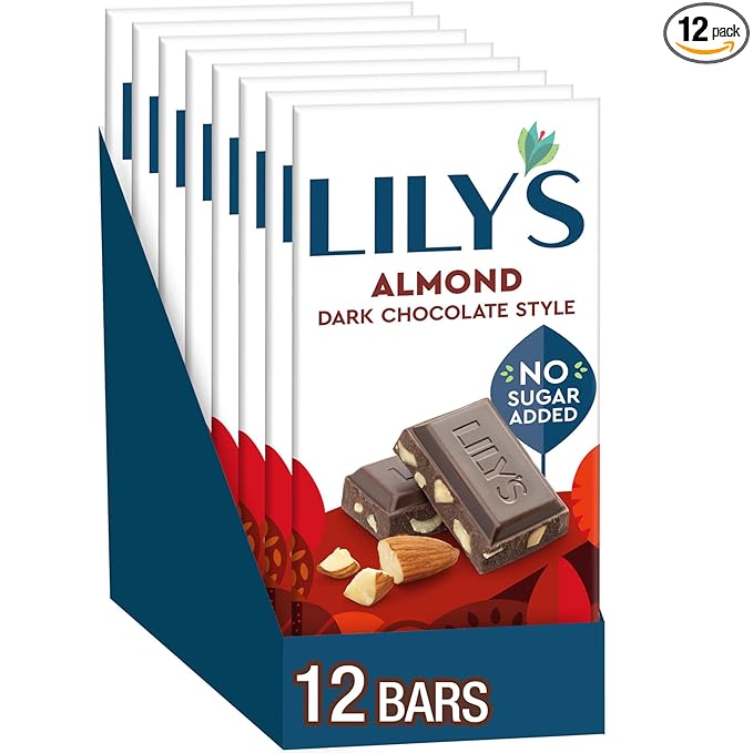 LILY'S Almond Dark Chocolate Style No Sugar Added Sweets Bars 3 oz (12 Count)