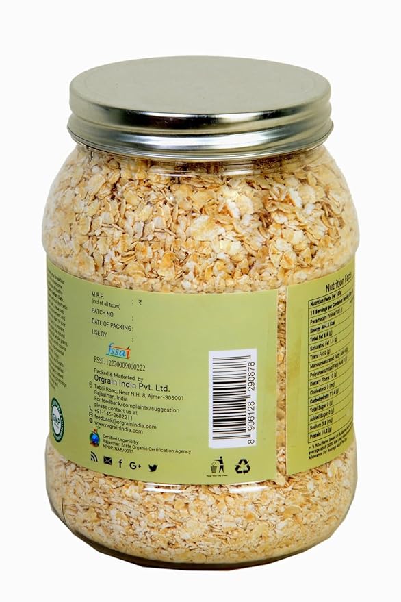 Orgrain India Organic Instant Oats 17.6 oz Gluten Free Quick White Oats For Weight Loss|High Fiber Protein Rich Oats 100% Whole Grain