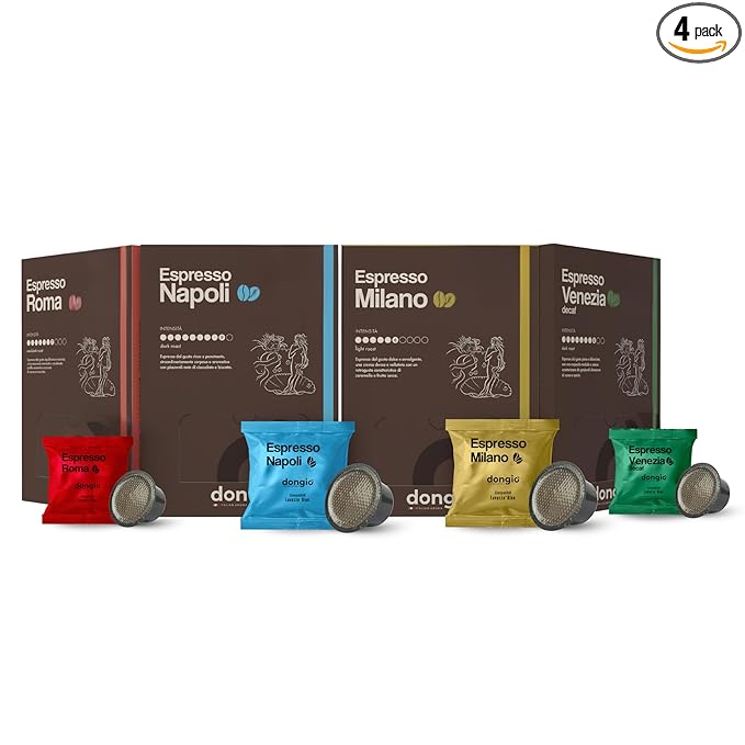 Dongiò Caffè Variety Pack - Capsules compatible with Lavazza Blue® machines – Napoli Roma Milano &amp Venezia (decaf) – Roasted and Blended in Italy
