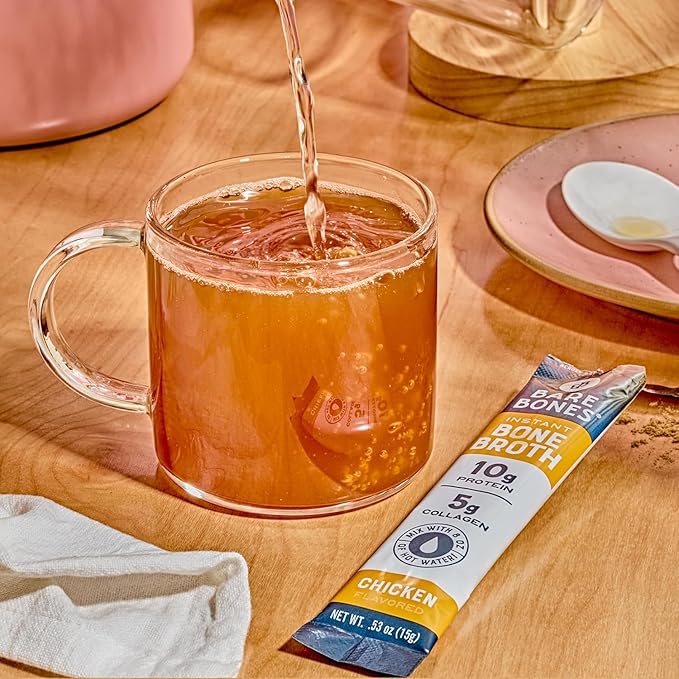 Bare Bones Classic Chicken Bone Broth Instant Powdered Mix Packets | 5g Collagen | 10g Protein | Keto &amp Paleo Friendly | No Artificial Flavors | Non-GMO Gluten-Free Dairy-Free on-the-go 16 Pack