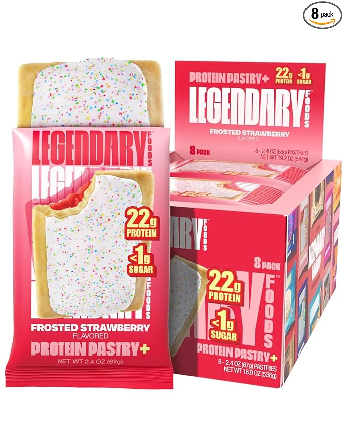 Legendary Foods 22g Protein Pastry 0g Added Sugar Low Carb Gluten Conscious Keto Snack Ideal for Glucose Management Includes Whey Protein Isolate 8 Pack Frosted Strawberry