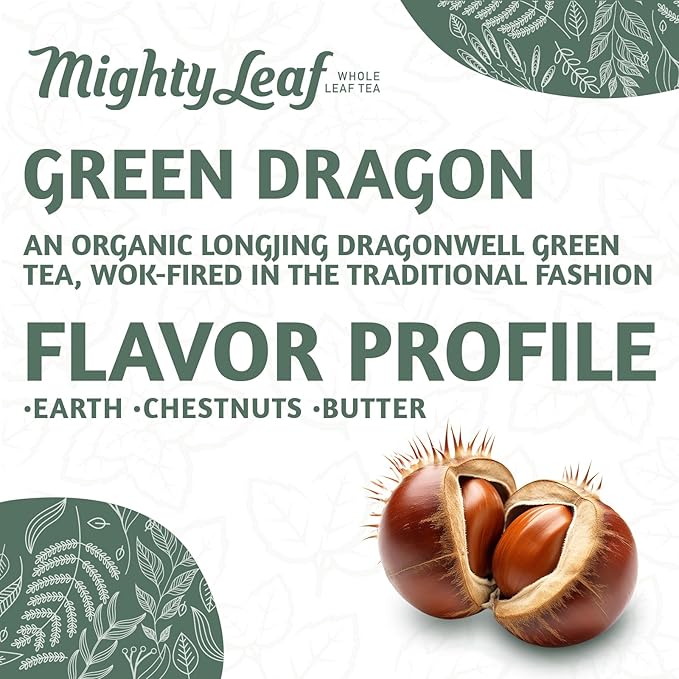 Mighty Leaf Organic Green Dragon Tea – 100 Count Whole Leaf Green Tea Bags – Smooth &amp Earthy Flavor – Premium Silk Pouches for Wellness and Natural Energy