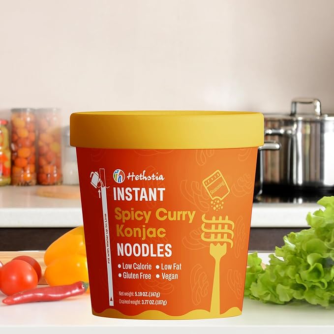 Hethstia Konjac Noodle Soup 6-Pack Instant Shirataki Noodle Spicy Curry Cups – Low Carb Vegan Keto Gluten-Free Ready-to-Eat Asian Pho Low-Calorie Quick Meal 34.32oz