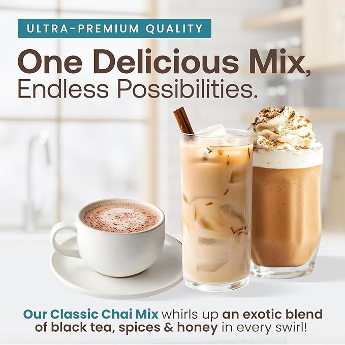 Dr. Smoothie Café Essentials Classic Chai – No Artificial Colors Flavors or Sweeteners – Shelf Stable – 62mg of Caffeine per Serving – Great for Hot Iced &amp Frozen Frappes (3.5 lb Bag 26 Servi