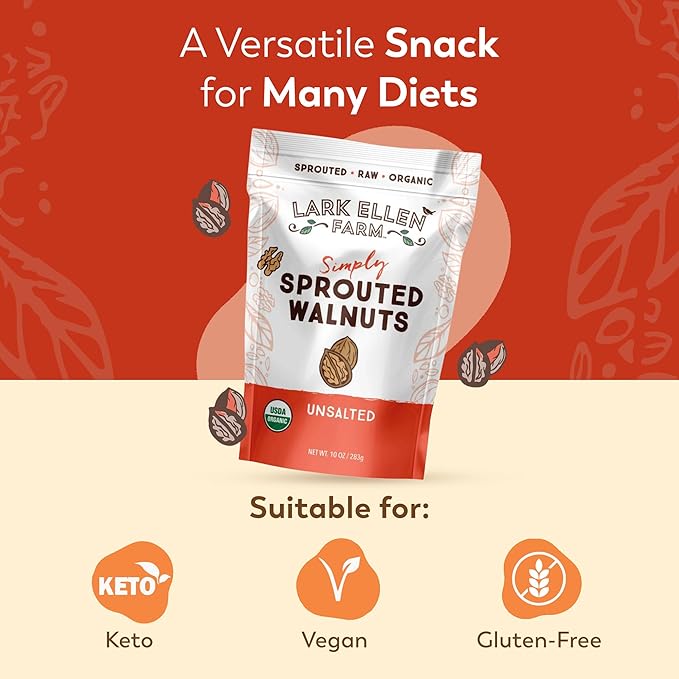 Lark Ellen Farm Organic Sprouted Walnuts – Raw Unsalted Keto-Friendly Healthy Vegan Snack Gluten-Free 10 Oz 3 Pack