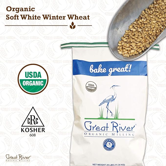 Great River Milling Organic Soft White Winter Wheat | Whole Grain Wheat Berries for Baking &amp Milling | Non-GMO Kosher USDA Organic | Ideal for Pastries Muffins &amp More | 25 Lb (Pack of 1)