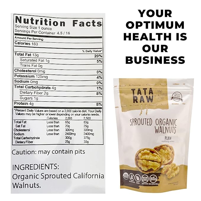TATA RAW - Sprouted Organic Walnuts - PLAIN. Nothing Added - 3 lb