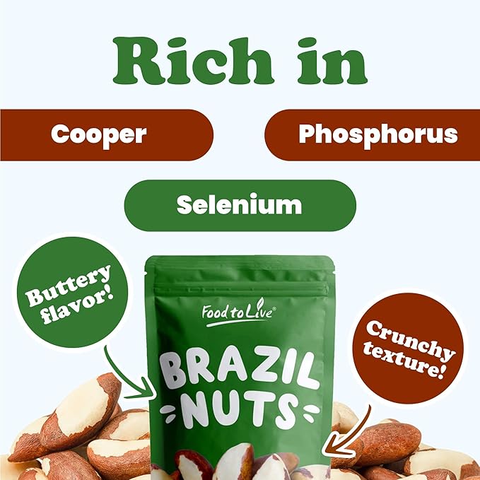 Food to Live Brazil Nuts 5 Pounds - Raw Whole No Shell Unsalted Kosher Vegan Keto and Paleo Friendly Bulk Good Source of Selenium Low Sodium and Low Carb Food.