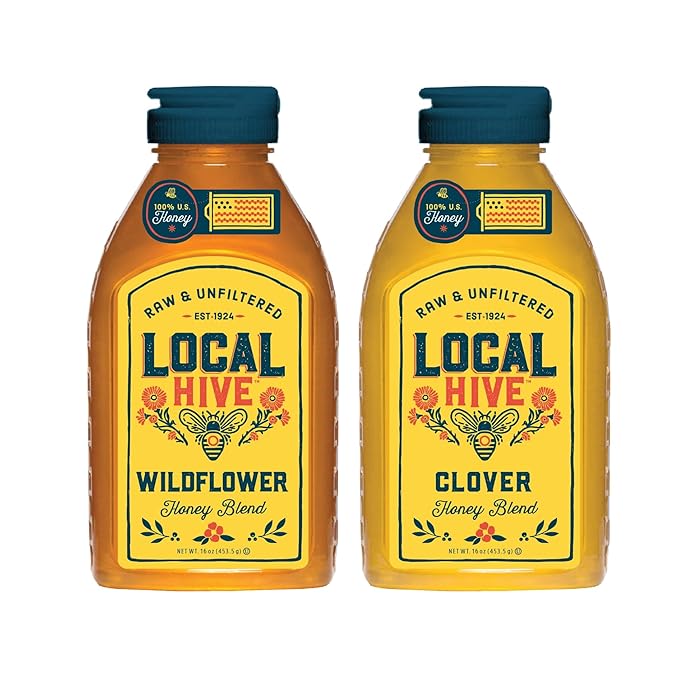 Local Hive Raw &amp Unfiltered Honey 2-Flavor Bundle – Clover &amp Wildflower (16 oz Each) | 100% Pure U.S. Honey | Premium Floral Varieties | Natural Sweeteners for Tea Baking &amp Cooking