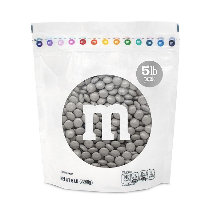 M&ampM’S WORLD Silver Milk Chocolate Candy Bulk - 5lbs Resealable Pack for Party Favors Candy Bars Weddings Graduations Birthday Parties Party Favors and More