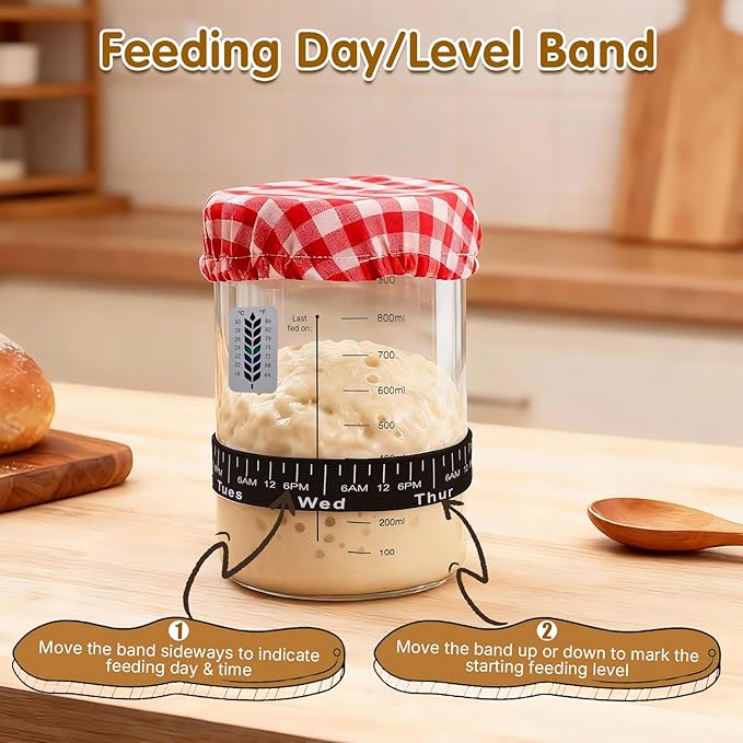 34oz Sourdough Starter Jar KitWide Mouth Sourdough Starter Container with Feeding Tracking Band Silicone Spatula&ampSourdough Starter Kit-Baking Supplies(2 pack). (Red)