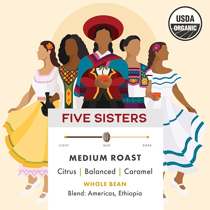 Pachamama Organic Coffee - Medium Roast Whole Bean Coffee Bundle - 2x10 oz bags - Five Sisters + Nicaragua - Farmer Owned &amp Regenerative
