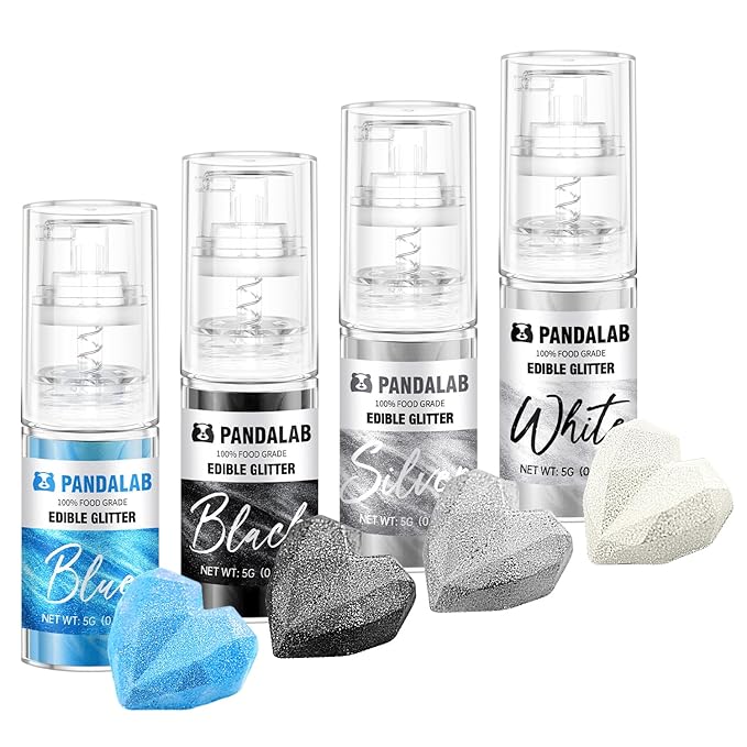 Edible Glitter Spray – Pandalab Food Grade Drink Shimmer Powder Luster Dust Spray for Cocktails Cakes Cupcakes Chocolate &amp Baking Black White Silver Blue 5g / Bottle
