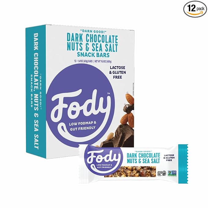 Fody Foods Snack Bars Dark Chocolate Nuts &amp Sea Salt 1.41 Oz (Pack of 12) 5g Protein Low FODMAP Gut &amp IBS Friendly Vegan Lactose Free Non-GMO Gluten Free