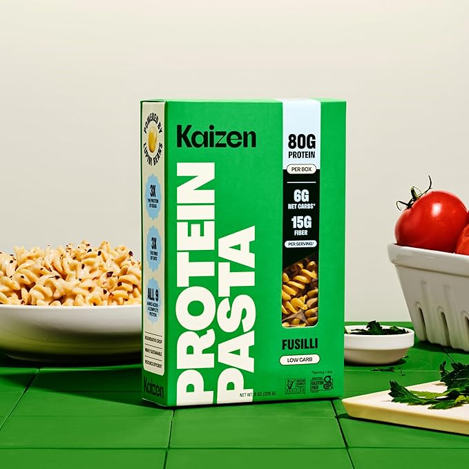 Kaizen Low Carb Keto Pasta Fusilli - High Protein (20g) Gluten-Free Keto-Friendly (6g Net) Plant-Based Lupini Noodles made w/High Fiber Lupin Flour - 8 ounces (Pack of 3)