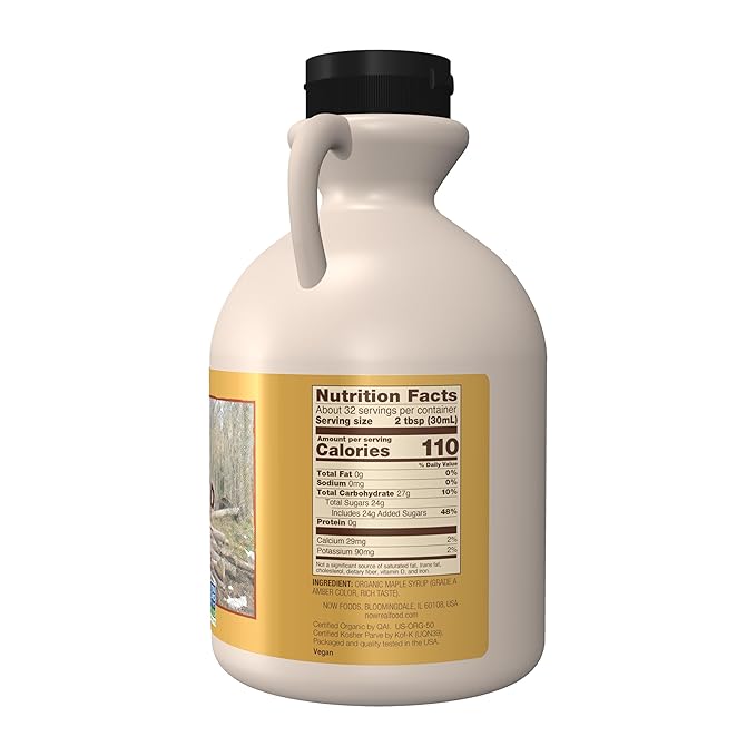 NOW Foods Certified Organic Maple Syrup Grade A Amber Color 100% Pure Light Delicate Flavor Certified Non-GMO 32-Ounce