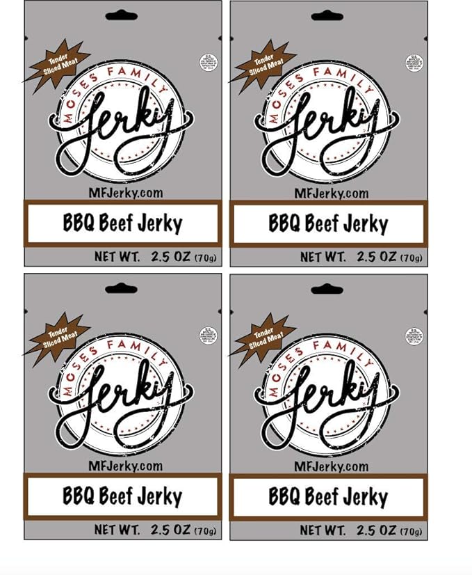 Moses Family Jerky BBQ Beef Jerky 2.5 Ounce (Pack of 4) Bite Sized Sliced Meat