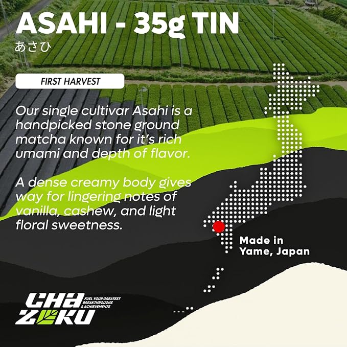 Chazoku Asahi (35g Tin) - Matcha Green Tea Powder - Single Cultivar - Ceremonial Grade First Harvest - Traditional Japanese Matcha - Stone Milled - Fresh from Yame Japan