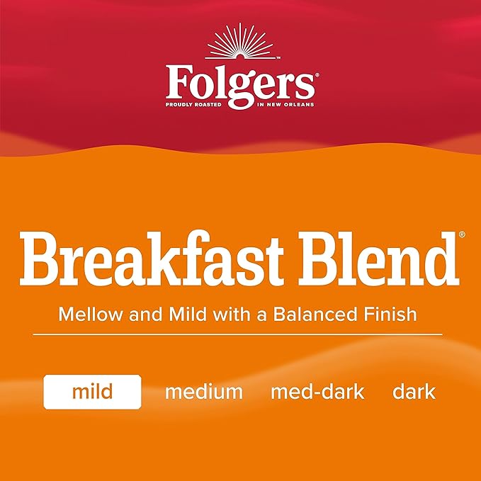 Folgers Breakfast Blend Mild Roast Ground Coffee 22.6 Ounces (Pack of 6)