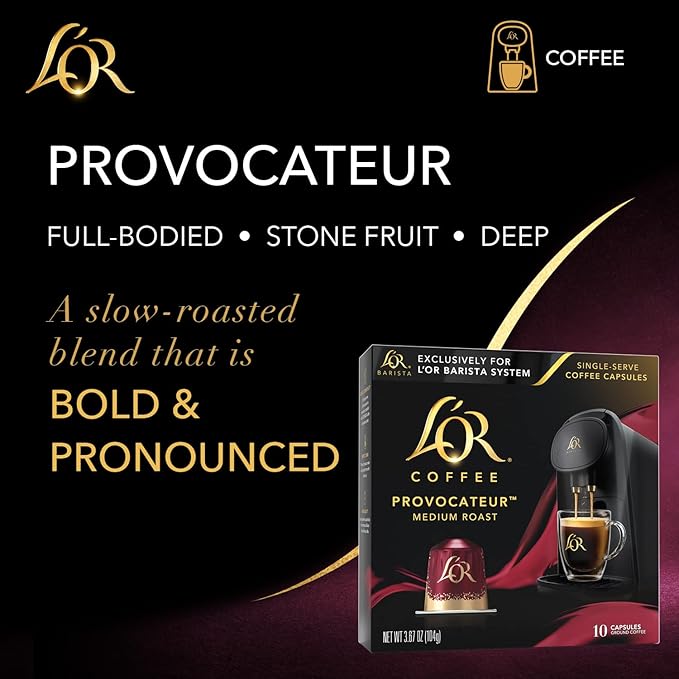 L'OR Coffee Pods 30 Count Provocateur Medium Roast Blend Single-Serve Aluminum Coffee Capsules Compatible with the L'OR BARISTA System &amp *Nespresso Original Machines 30 Count (Pack of 3)