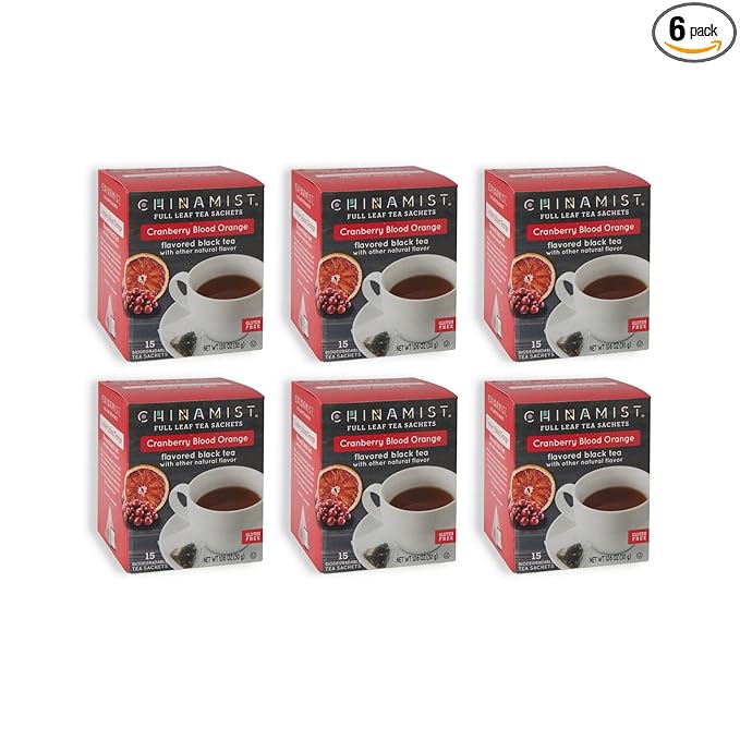 China Mist Full Leaf Tea Satchets Cranberry Blood Orange Flavored Black Tea with Other Natural Flavor (6 boxes)