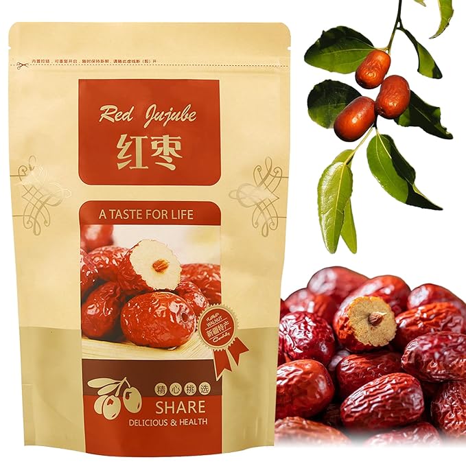 Wanhua Hall Red Dates Jujube Chinese Sun-dried Jujube 17.64 oz/500g (Hong Zao) Plump Jujube Red Dates Sweet and Chewy Dried Fruit Natural Snacks No Sugar Added 红枣 大枣