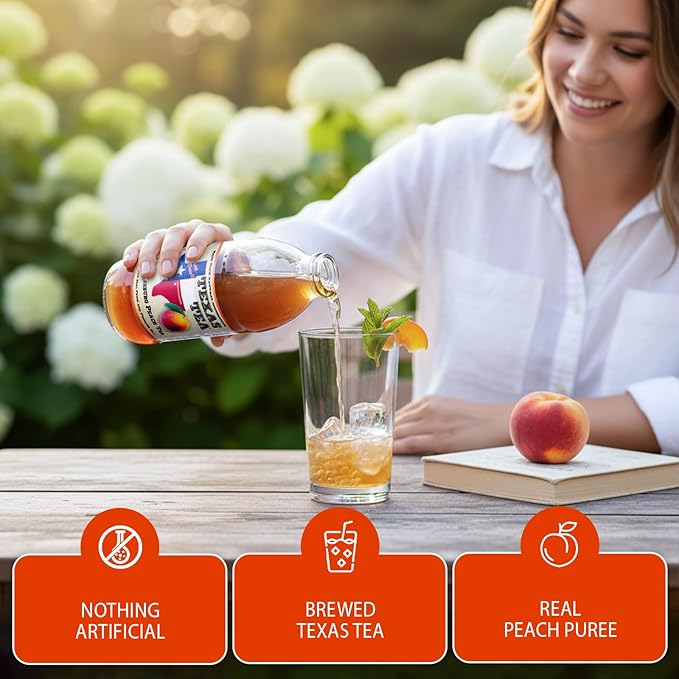 Texas Tea Fredericksburg Peach Tea – Organic Black Tea with Real Texas Peaches NON-GMO Small-Batch Brewed 12-Pack of 16 FL Oz Glass Bottles Refreshing Southern Sweet Peach Iced Tea