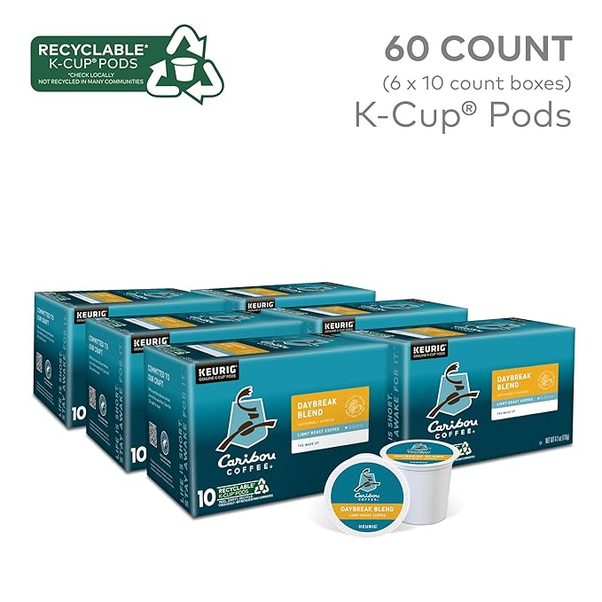 Caribou Coffee Daybreak Blend Keurig Single-Serve K-Cup Pod Light Roast Coffee(Pack of 6 60 Count Total)