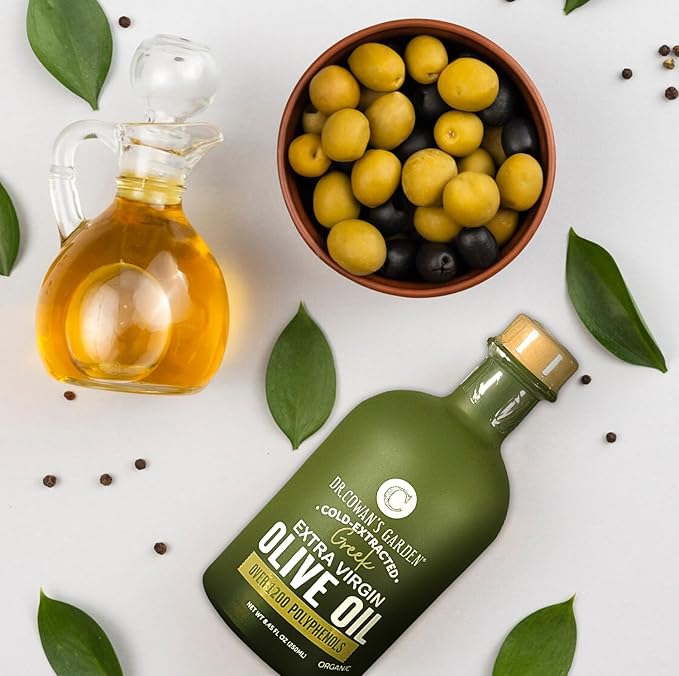 Dr. Cowan’s Garden 1200+ Polyphenol USDA Certified Organic Greek Extra Virgin Olive Oil - Single Estate Extra Virgin Koroneiki Organic Olive Oil with Highest Polyphenols Cold-Pressed 8.45 FL Oz