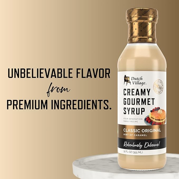 Creamy Gourmet Breakfast &amp Dessert Syrup | Organic Ingredients - Clean Label | No Preservatives Artificial Flavors or Corn Syrup | Gluten-Free | Dutch Village Classic Original 12 fl oz - 3 PK