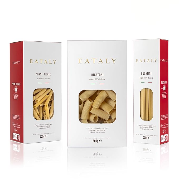 Eataly Pasta Night Trio Pasta Bundle Pack- Bucatini Rigatoni &amp Penne Rigate 3-500g (17 oz.) Boxes- 1 Each