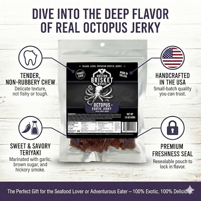 OCTOPUS JERKY – 100% Octopus Meat - Exotic Wild Game Snack