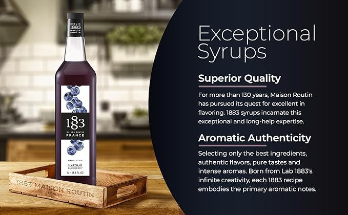 1883 Blueberry Syrup for Drinks Made in France 1 Liter Glass Bottle