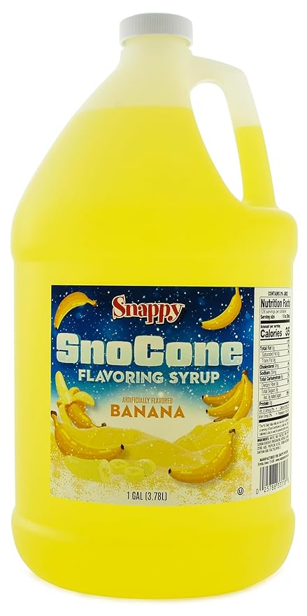 Snappy Banana Sno Cone Syrup 1 Gallon (128 ounces) Size Ready to Use For Snow Cone Machines Flavored Syrup for Shaved Ice 14 Snow Cone Flavor Options