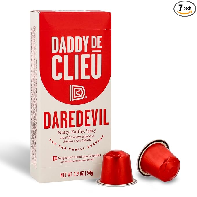 Daddy De Clieu Daredevil Coffee Pods (Bold Dark Roast Arabica and Robusta Blend) Compatible with Nespresso Original Line Machines Recyclable Aluminum Capsules 70 Count