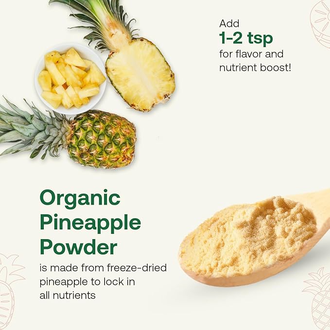 Quay Naturals Organic Pineapple Powder 8oz USDA Organic Freeze-Dried Pineapple Fruit Powder No Additives Gluten-Free