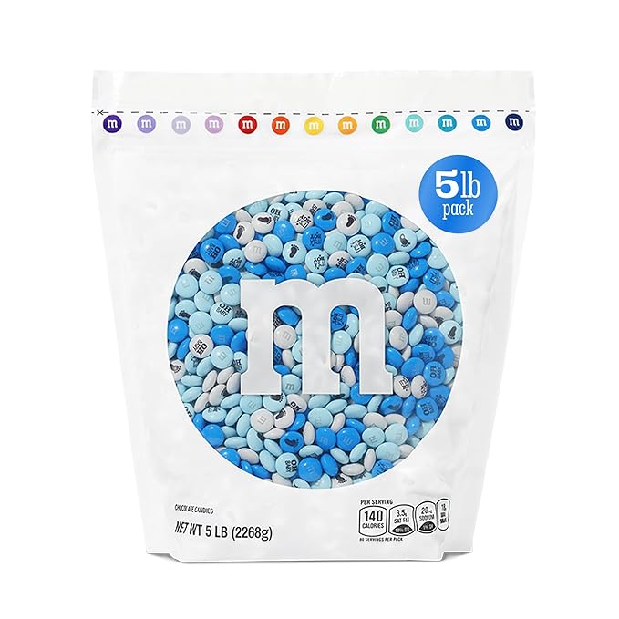 M&ampM'S World It's A Boy Milk Chocolate Candy 5lb Bag with White and Blue M&ampM'S for Baby Boy Showers Gender Reveal Parties and Baby Celebration Favors