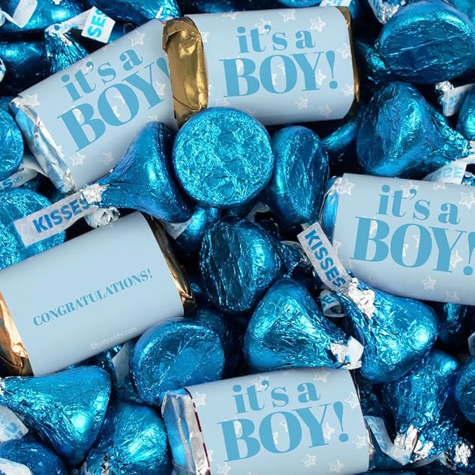 124 Pcs It's a Boy Baby Shower Candy Party Favors Miniatures Chocolate &amp Kisses (1.52 lbs Approx. 124 Pcs)