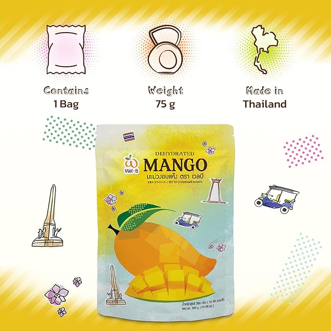 Wel-B Freeze Dried Fruit Snack Fresh Mango Freeze Dried to a Crispy Texture While Retaining Natural Flavor and Nutrition Great Snacks for Kids and Adults No Added Sugar or Preservatives (6 Bags 75