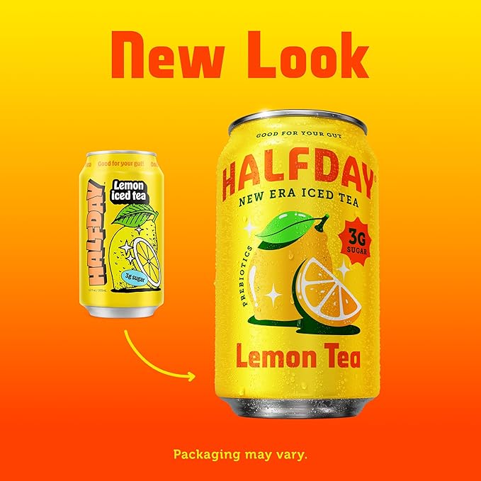 HALFDAY Prebiotic Iced Tea Peach &amp Lemon Variety Pack Supports Digestive &amp Gut Health 6g Plant Fiber &amp Prebiotics 3g of Sugar 35 Calories Real Brewed Tea Natural Caffeine 12 fl oz (