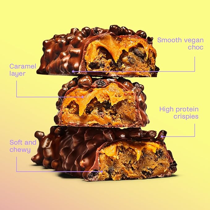 Misfits Vegan Protein Bars Caramel Fudge - Updated Recipe | Plant Based Low Sugar &amp Carb High Fiber Snacks | Pack of 15