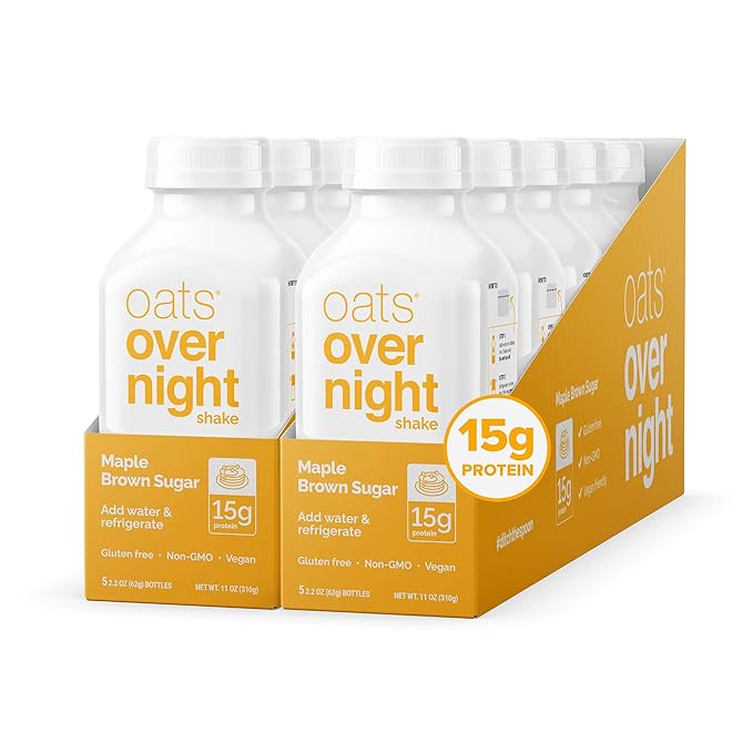 Oats Overnight Maple Brown Sugar Bottled Shake - Gluten Free Non-GMO Vegan Friendly Breakfast Meal Replacement Shake with Powdered Oat milk. 15g of Protein (10 Pack)