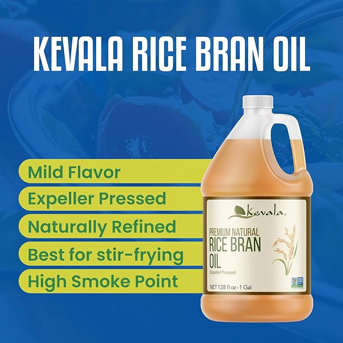 Kevala Rice Bran Oil – Smooth Oil with Delicate Scent and Flavor for Baking Great for Home and Restaurant Cooking Packed with Vitamin E and Antioxidants Bulk Size Bottle 128 fl oz 1 gal