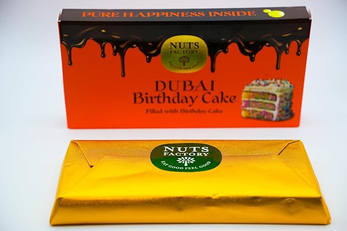 Nuts Factory – Dubai Chocolate Bars – Birthday Cake Flavor– Pack of 2 (Full Size Birthday Cake)