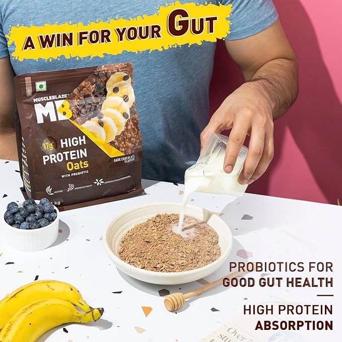 Roti High Protein Oats with Added Probiotics 17 g Protein Rolled Oats Breakfast Cereals Gluten Free Trans Fat Free for Weight Management Dark Chocolate 1 kg
