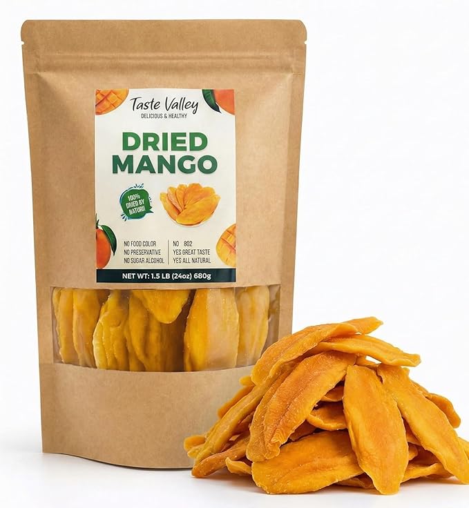 Dried Mango Slices 24 oz (1.5 lb) Resealable Bag – Unsweetened No Sugar Added Naturally Ripened Vegan Gluten Free Non‑GMO Tropical Fruit Snack