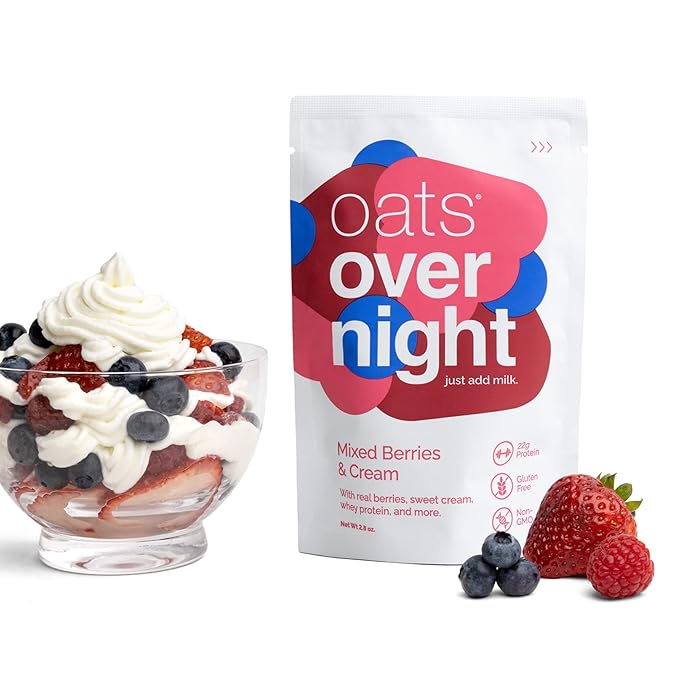 Oats Overnight Mixed Berries &amp Cream 8 Pack &amp Green Apple Cinnamon 8 Pack - 20g Protein High Fiber Breakfast Shake - Gluten Free Non GMO Oatmeal
