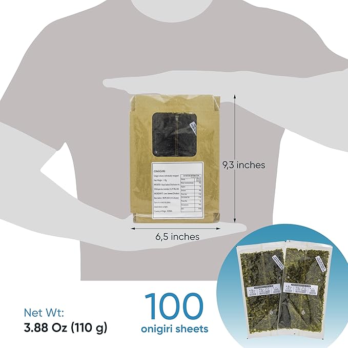 RSD – Onigiri Seaweed Sheets – 100 Individually Wrapped Sheets – Premium Roasted Nori for Sushi Onigiri Gimbap &amp More – Organic Crispy &amp Fresh