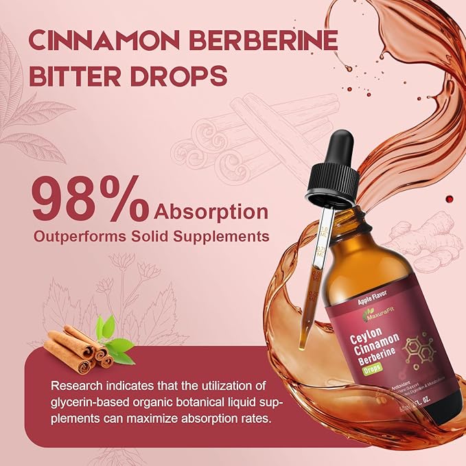 2 Pack Ceylon Cinnamon Berberine Bitter Liquid Drops Supplement with TurmericGreen TeaApple Cider VinegarBlack Seed Oil for Immune System &amp Digestive System Supports 4 FL OZ