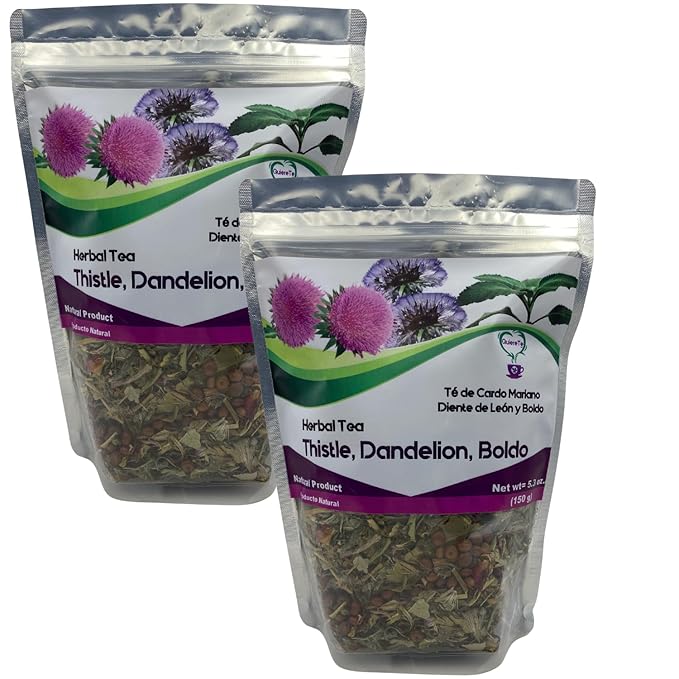 Cardo Mariano Milk Thistle Dandelion Root Boldo Tea Quiere Te 100% Natural Herbal Tea for Liver Detox Support Cleanse and Digest Non-GMO Sugar Free Caffeine-Free Up to 200 Cups Combo2 Bags